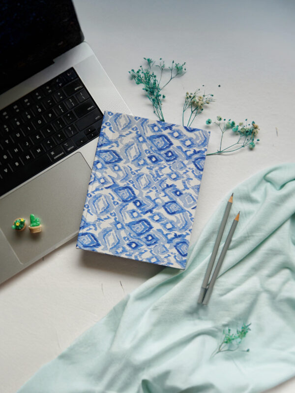 Upcycled Fabric Blue Block Print Diary
