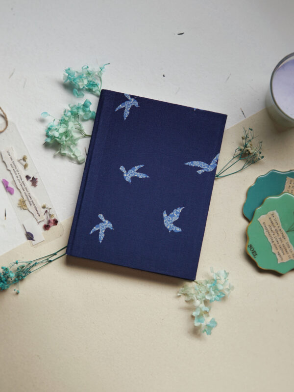 Upcycled Fabric Blue Bird Diary
